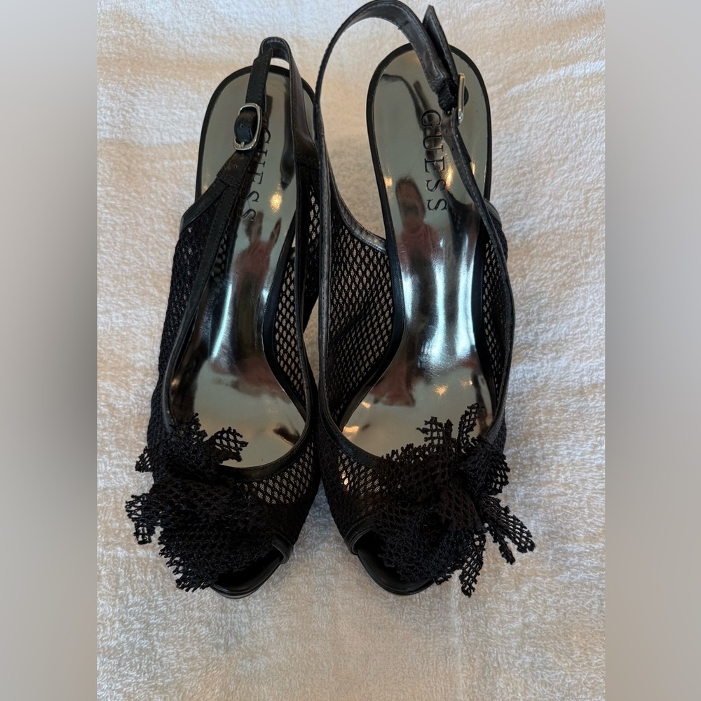 Guess Black Mesh Peep-Toe Heels